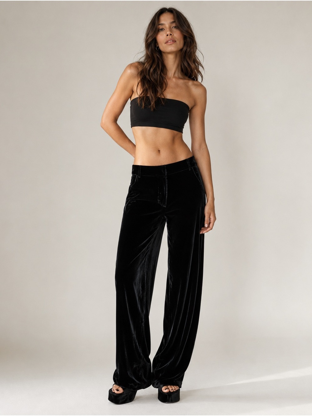 NWT Cami NYC Rylie Velvet High Rise Wide Leg Pants Black Size 0 Silk Blend